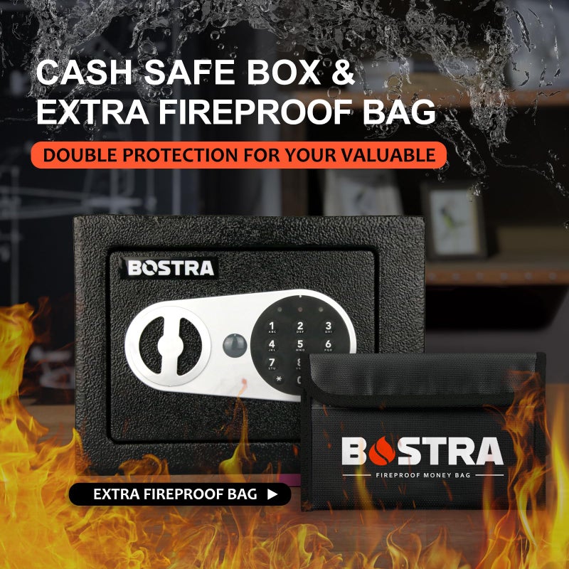 Bostra Fireproof Safe Box with Sensor Light & Fireproof Bag  Money Safe Box with Digital Keypad Security Safe Box for Home  0.23 Cubic Small Safe with Keys & Pass Code for Cash Jewelry Silver - Image 3